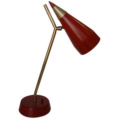 Vintage Atomic Red Enamel Bras Bullet Desk Table Lamp
