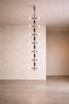 Tall Mid-Century Modern Atomic Chandelier, Steel and Plastic, 1970s