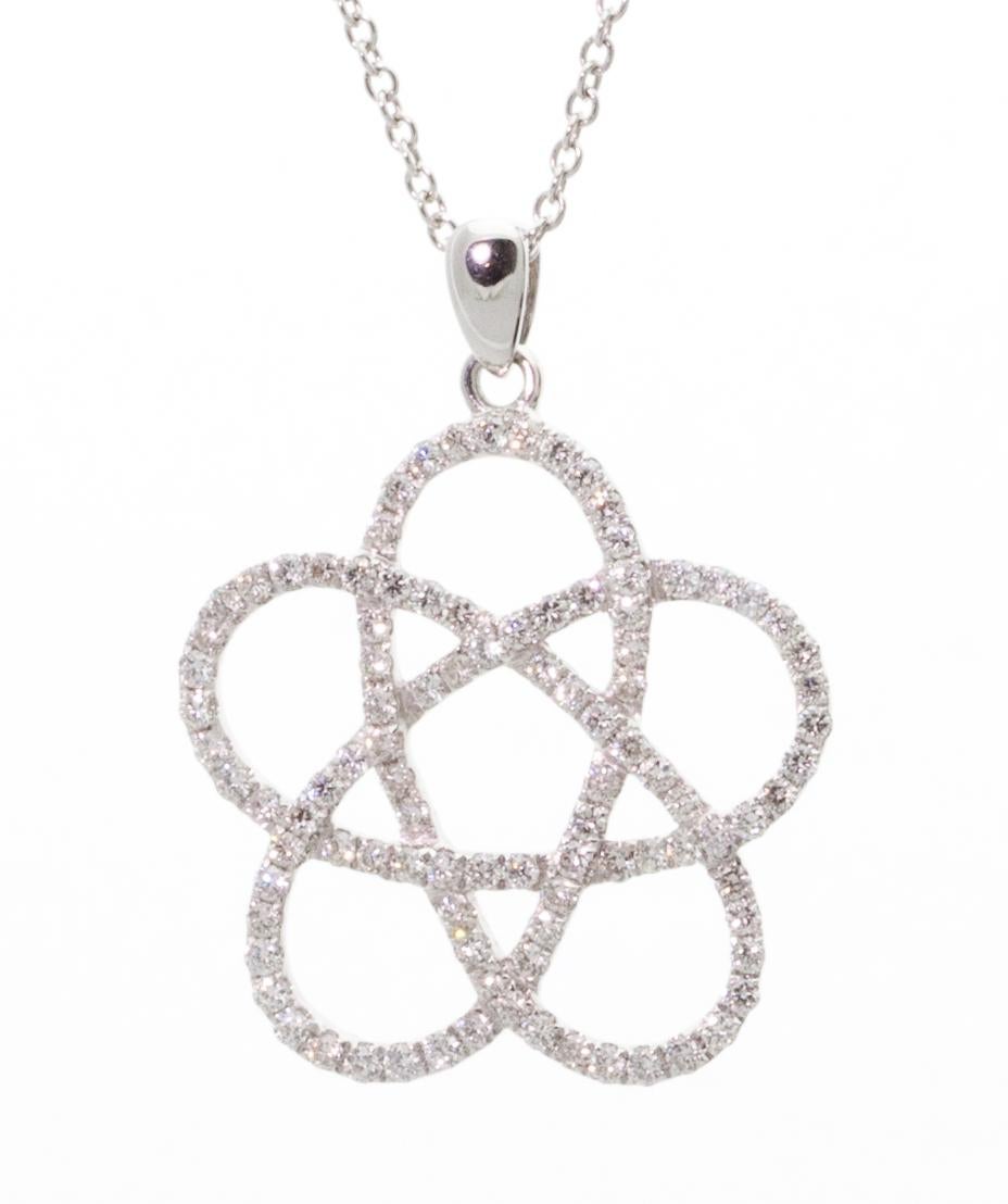 Ladies' atomic spiral pendant in 18kt white gold with 0.82ct total of diamonds. On 0.8mm width and 16