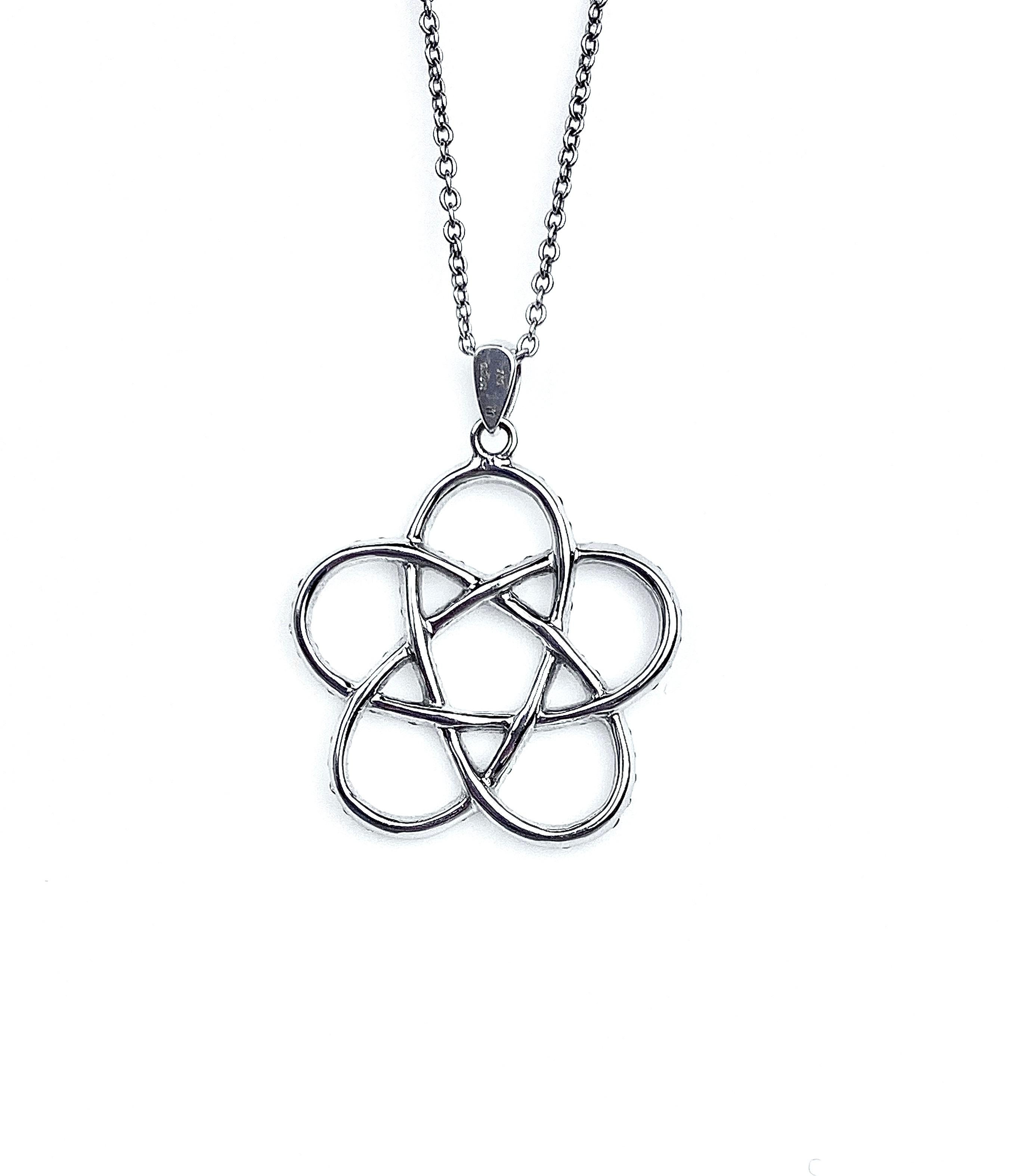 Round Cut Atomic Spiral Diamond Pendant Necklace in White Gold For Sale