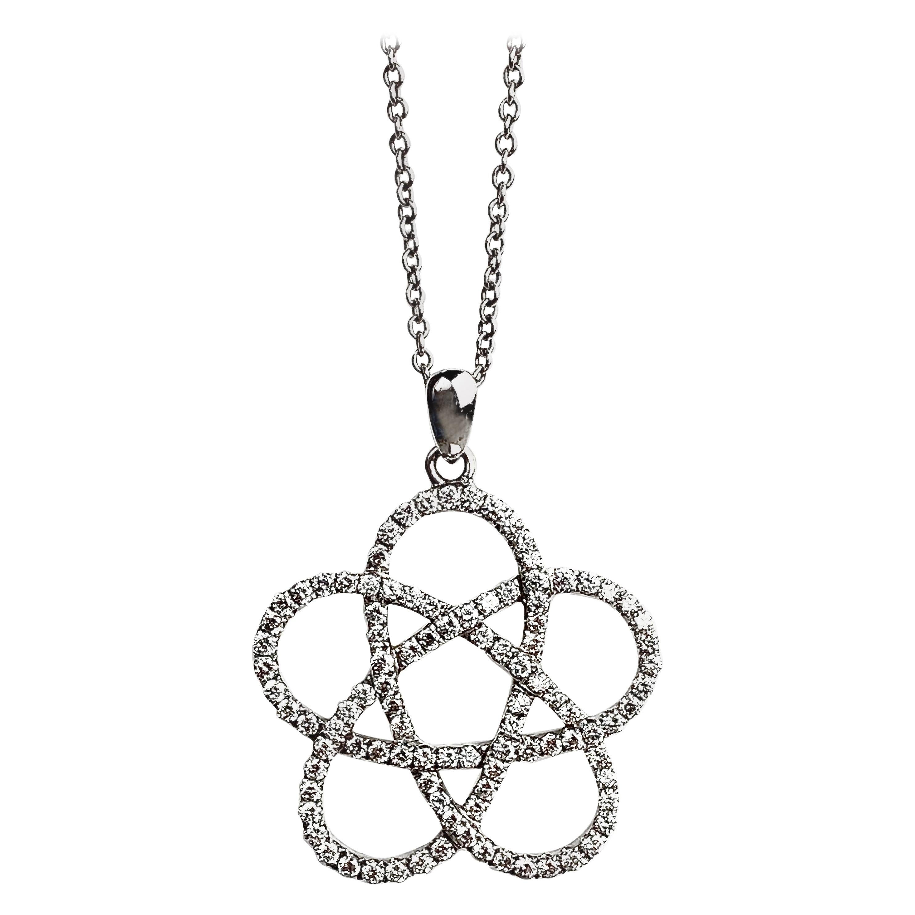 Atomic Spiral Diamond Pendant Necklace in White Gold For Sale