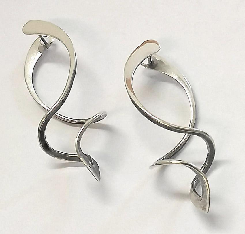 Women's Atomic Spirals, Gerhard Herbst Studio Silver Dangles, Mid Century Style Earrings For Sale