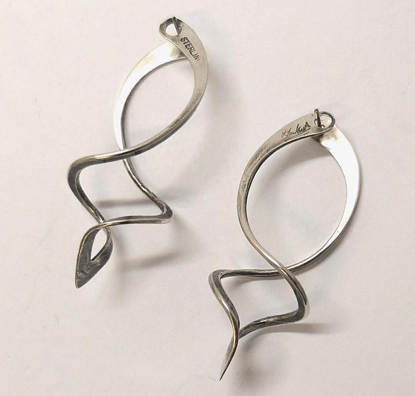 Atomic Spirals, Gerhard Herbst Studio Silver Dangles, Mid Century Style Earrings For Sale 1