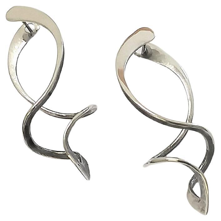 Atomic Spirals, Gerhard Herbst Studio Silver Dangles, Mid Century Style Earrings For Sale