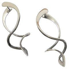 Atomic Spirals, Gerhard Herbst Studio Silver Dangles, Mid Century Style Earrings