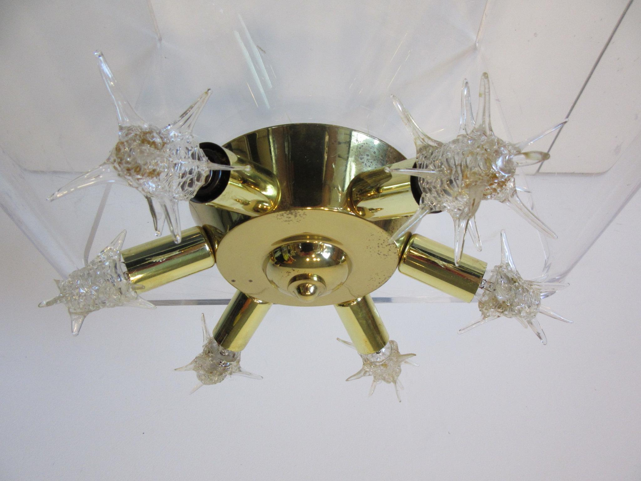 20th Century Atomic Starburst Brass Ceiling Fixture