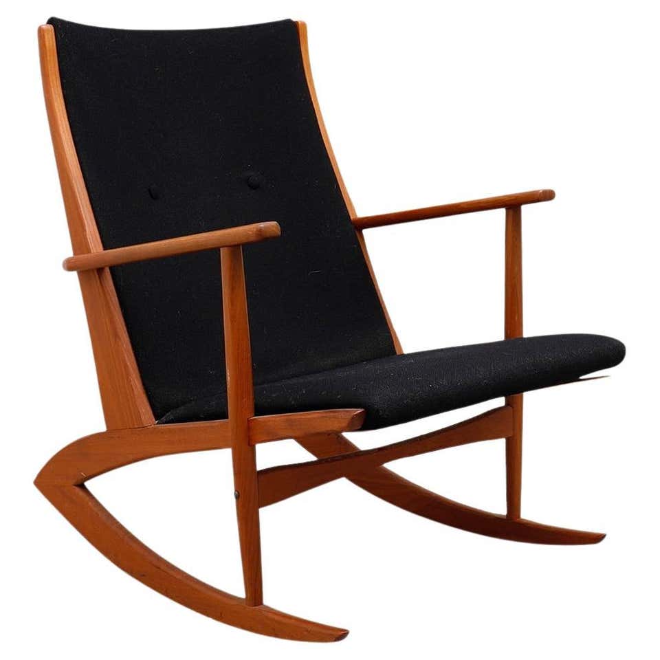 Danish Teak and Leather Rocker by Soren Georg Jensen ca. 1960s at 1stDibs