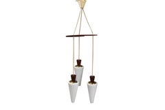 Atomic Tri-Pendant Lamp In Teak With Frosted Glass Cones