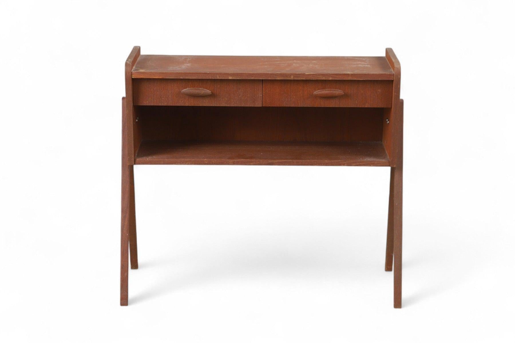 Mid-Century Modern Atomic v - Legged Two Drawer Entry Chest in Teak For Sale