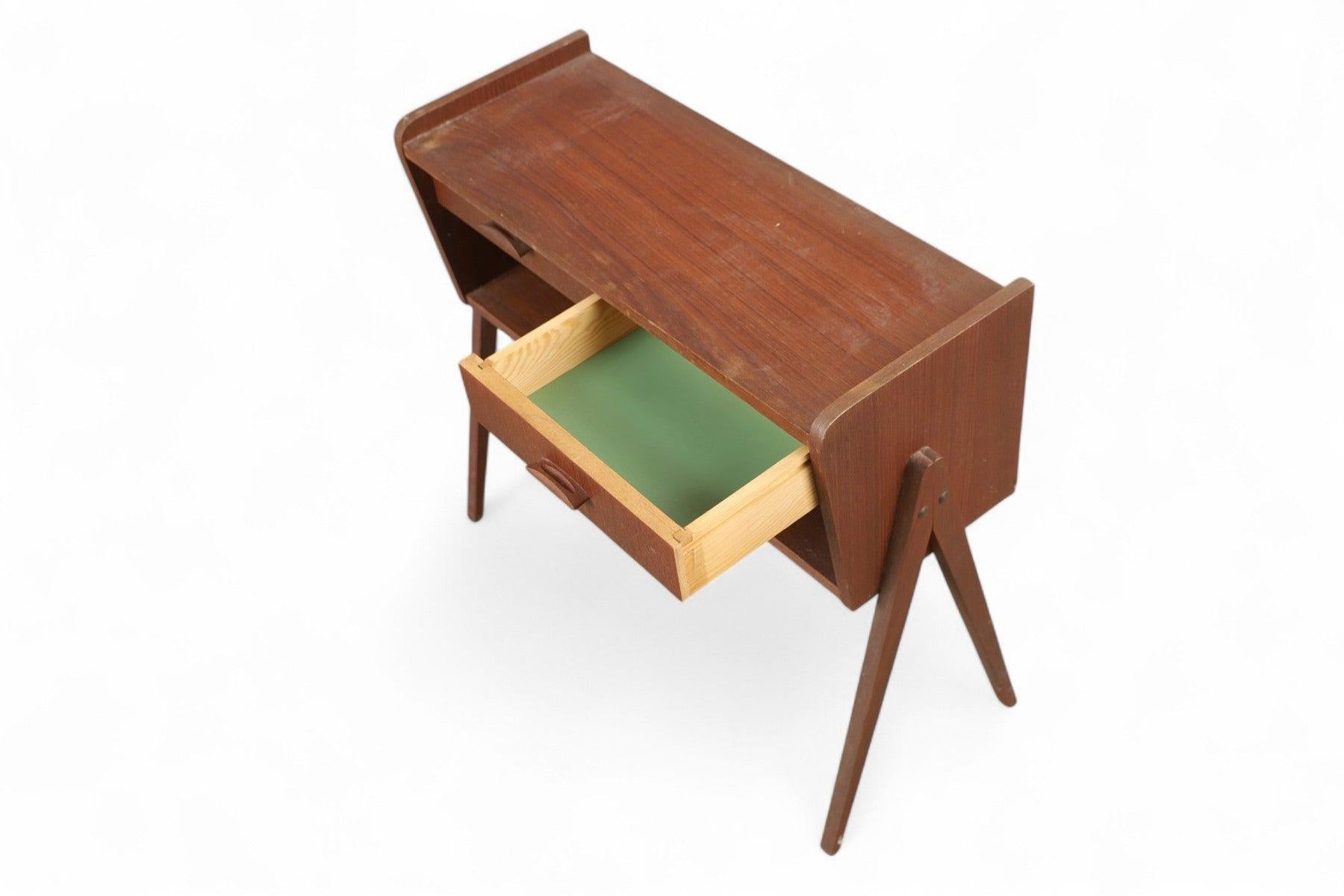 Danish Atomic v - Legged Two Drawer Entry Chest in Teak For Sale