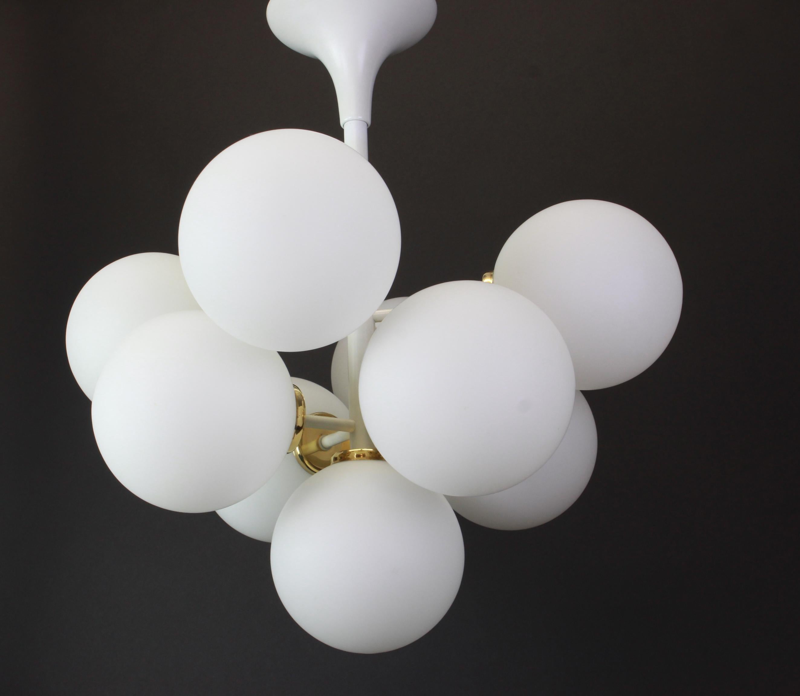 Mid-20th Century 1 of 2 Atomic White Chandelier by E.R. Nelel for Temde, Switzerland, 1960s