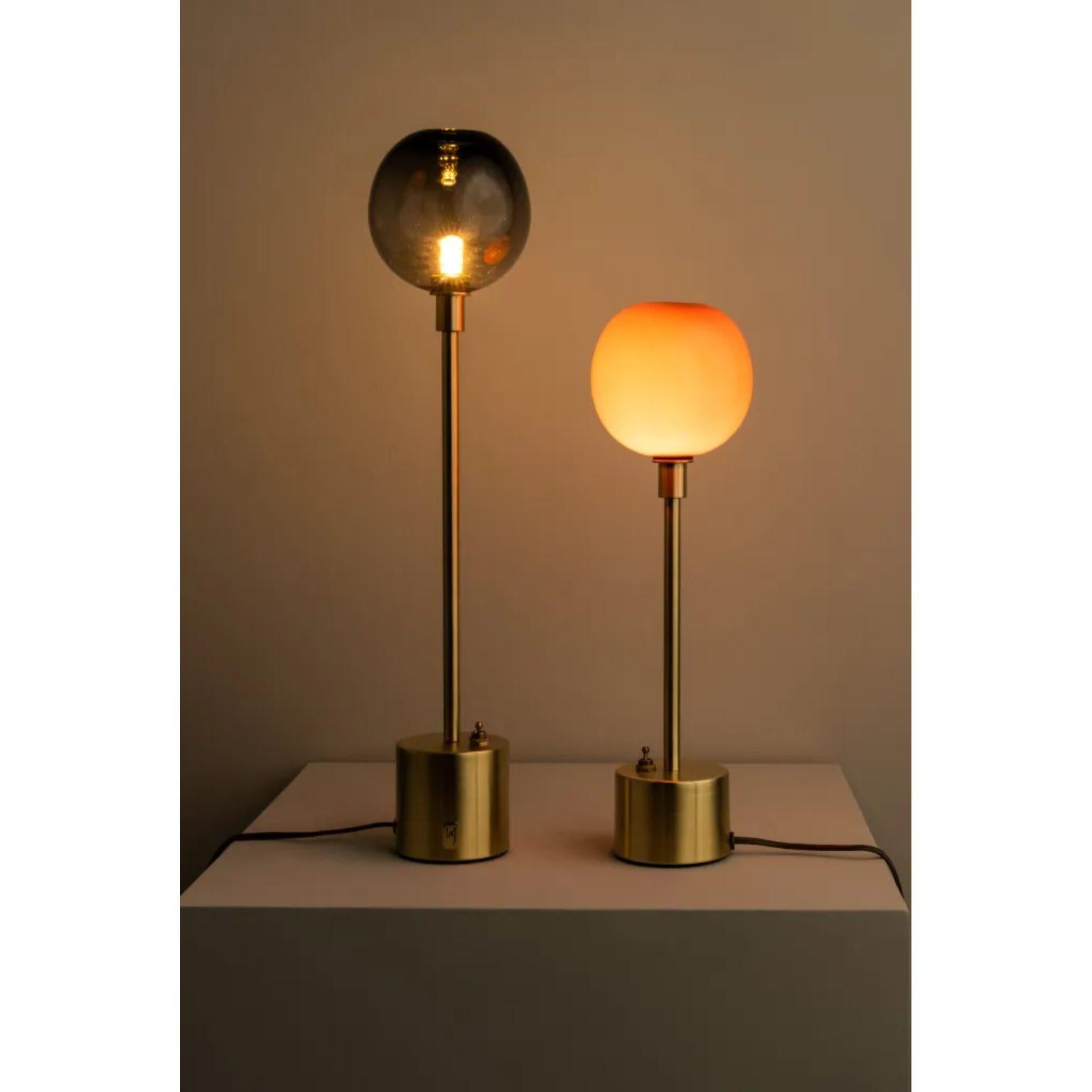 Brushed Átomo Smoke Blown Glass and Brass Table Lamp by Isabel Moncada For Sale