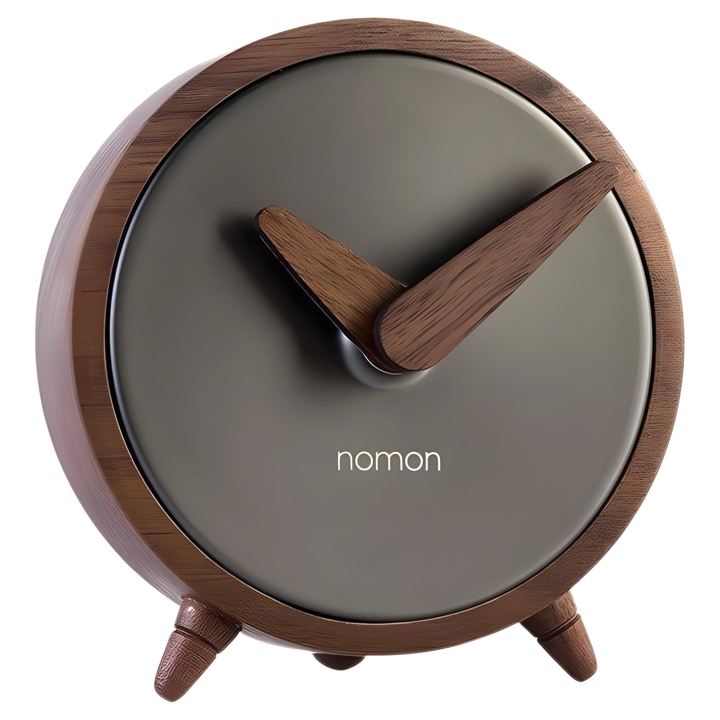 Átomo T Table Clock by Nomon, Graphite Brass & Walnut, Modern Design For Sale
