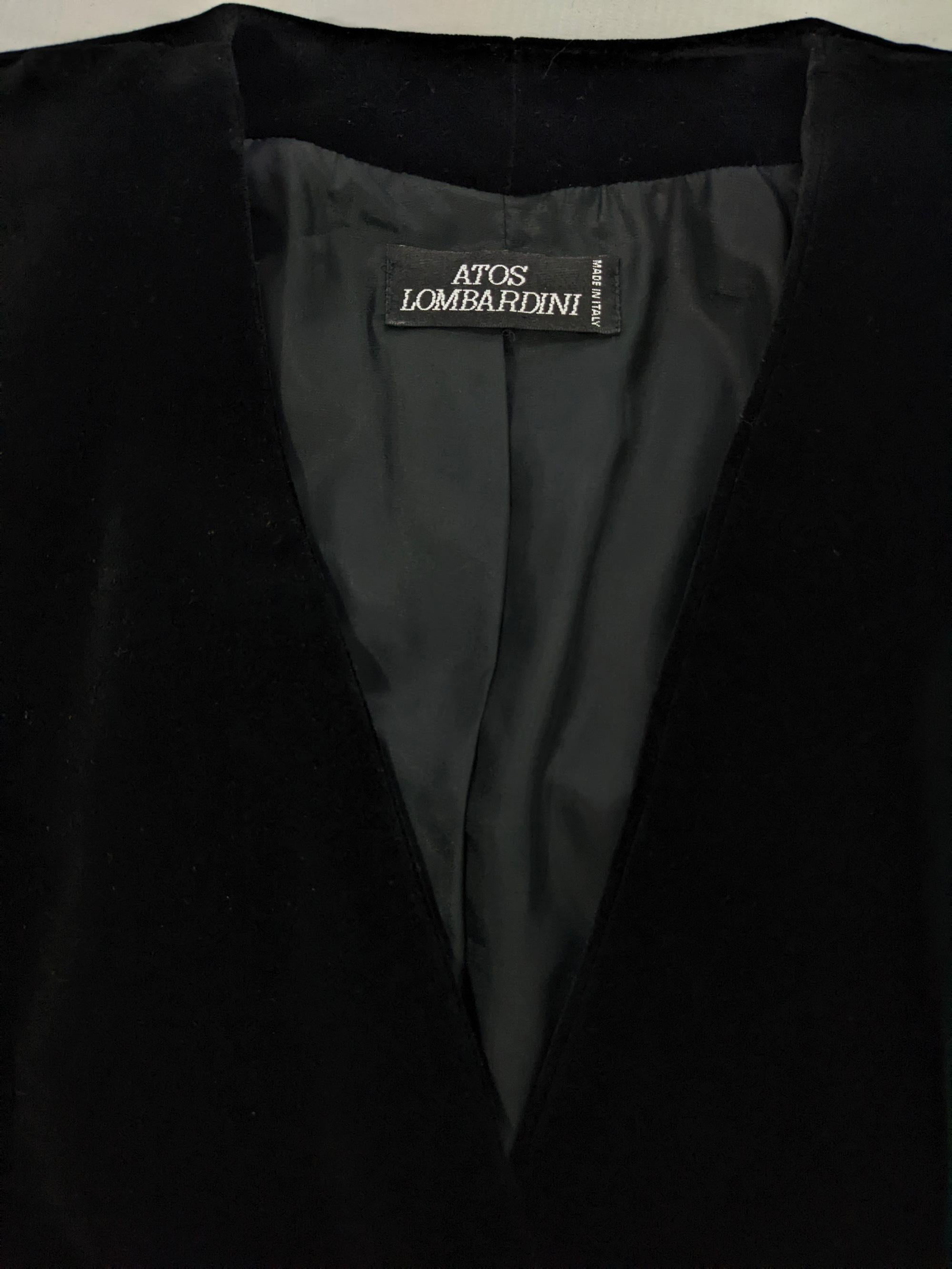 Atos Lombardini Vintage 80s Womens Black Velvet Structured Shoulder Pads Jacket 1