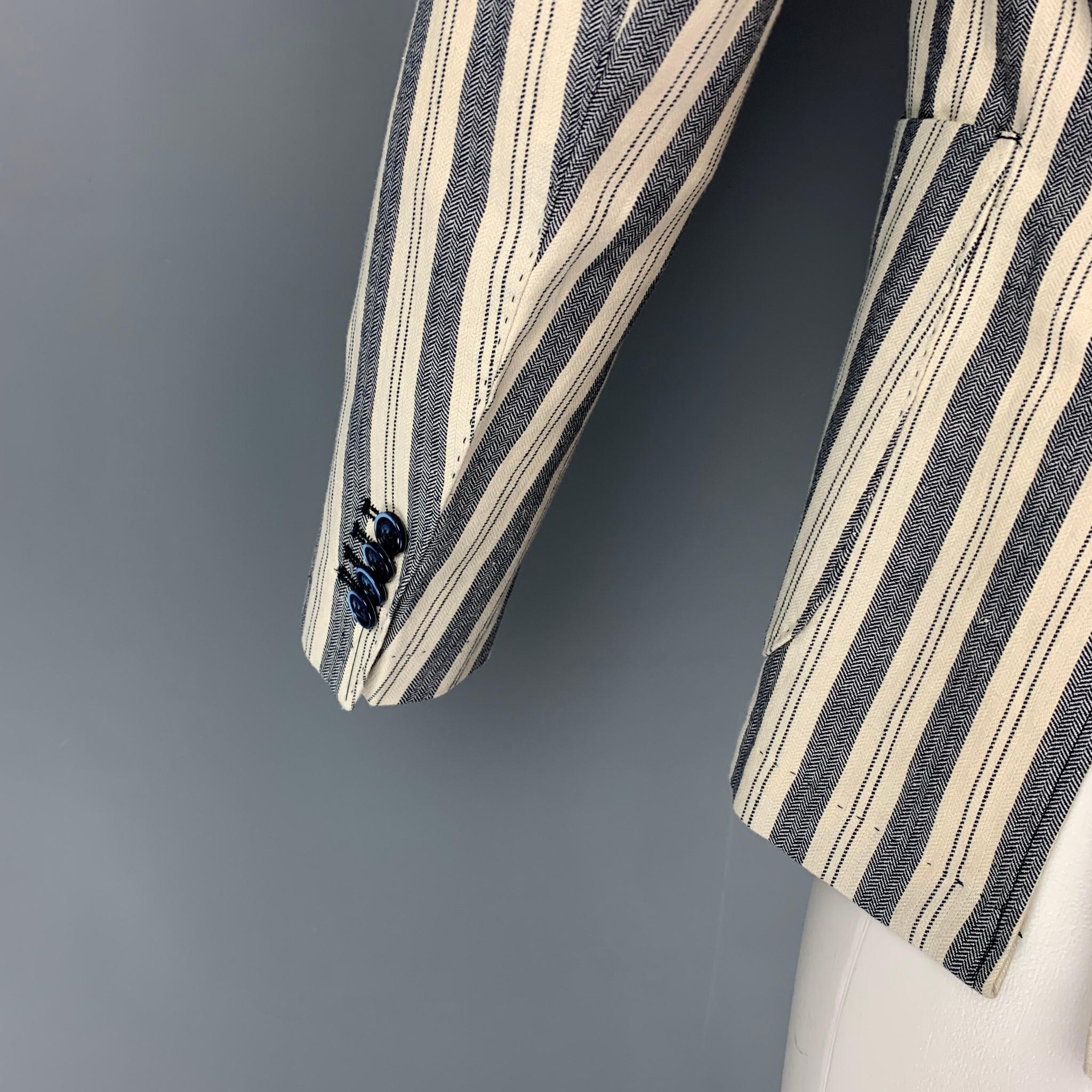 Men's AT.P.CO Size 36 Beige Navy Stripe Cotton Linen Notch Lapel Sport Coat