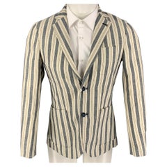 AT.P.CO Size 36 Beige Navy Stripe Cotton Linen Notch Lapel Sport Coat