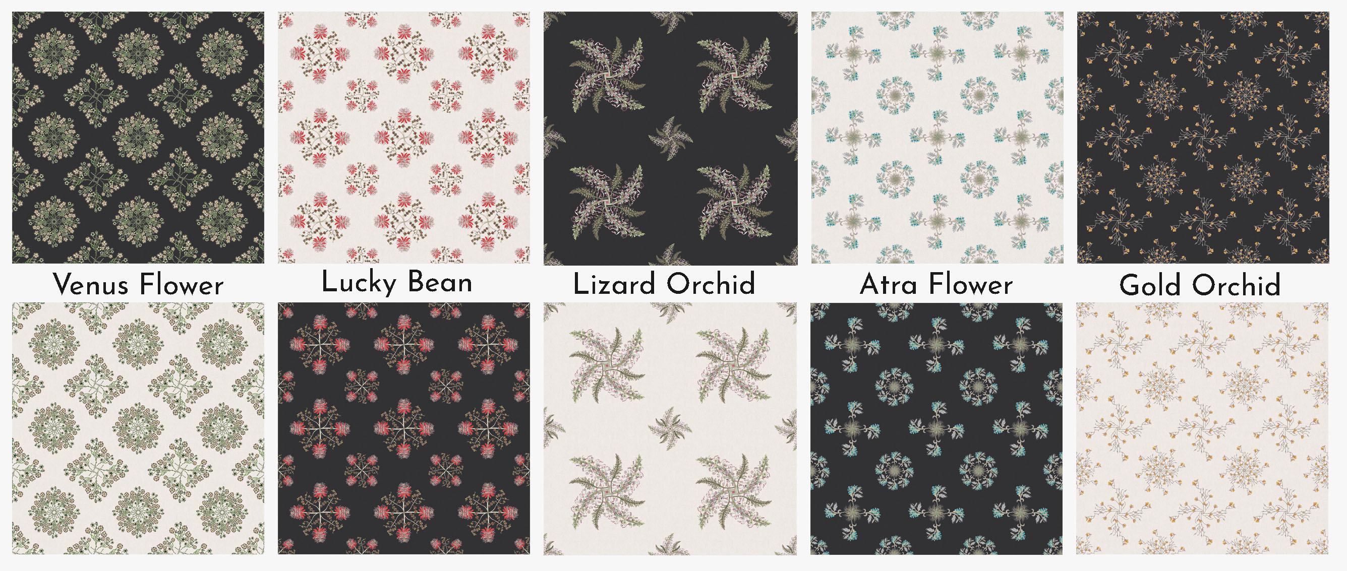 English Atra Flower Wallpaper Geometric Botanical in Natural For Sale