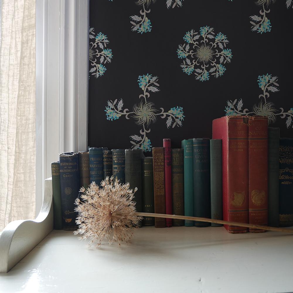 Other Atra Flower Wallpaper Geometric Botanical in Slate Uncoated For Sale