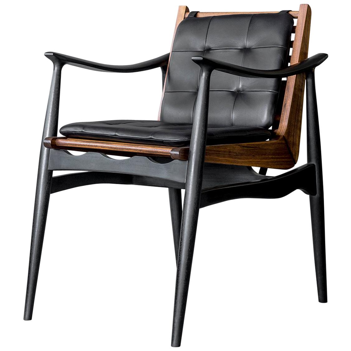 ATRA Wood and Leather Dining Arm Chair by ATRA For Sale