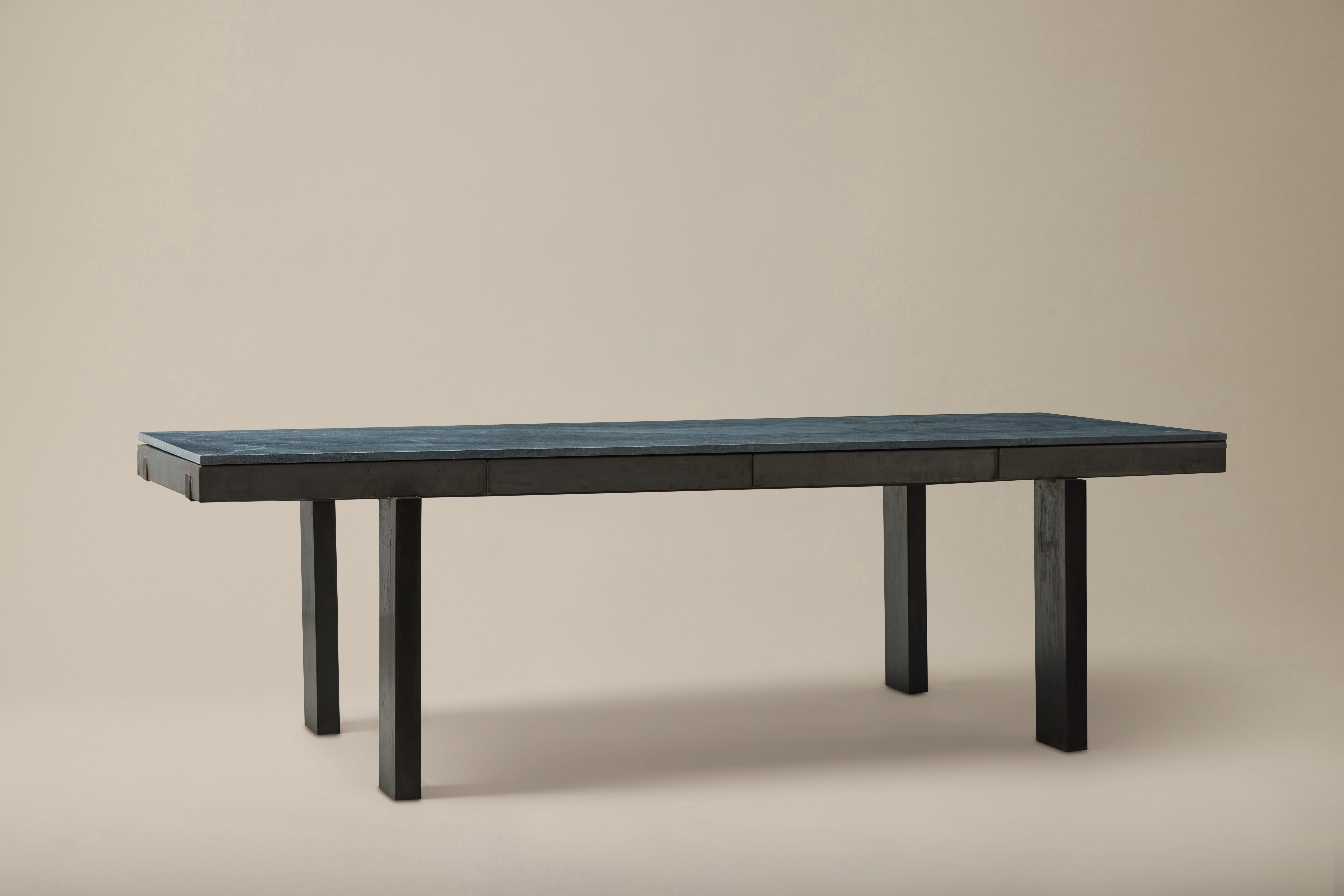 American Vintage Dining Table in Steel Frame with Soapstone Top, 1940's
