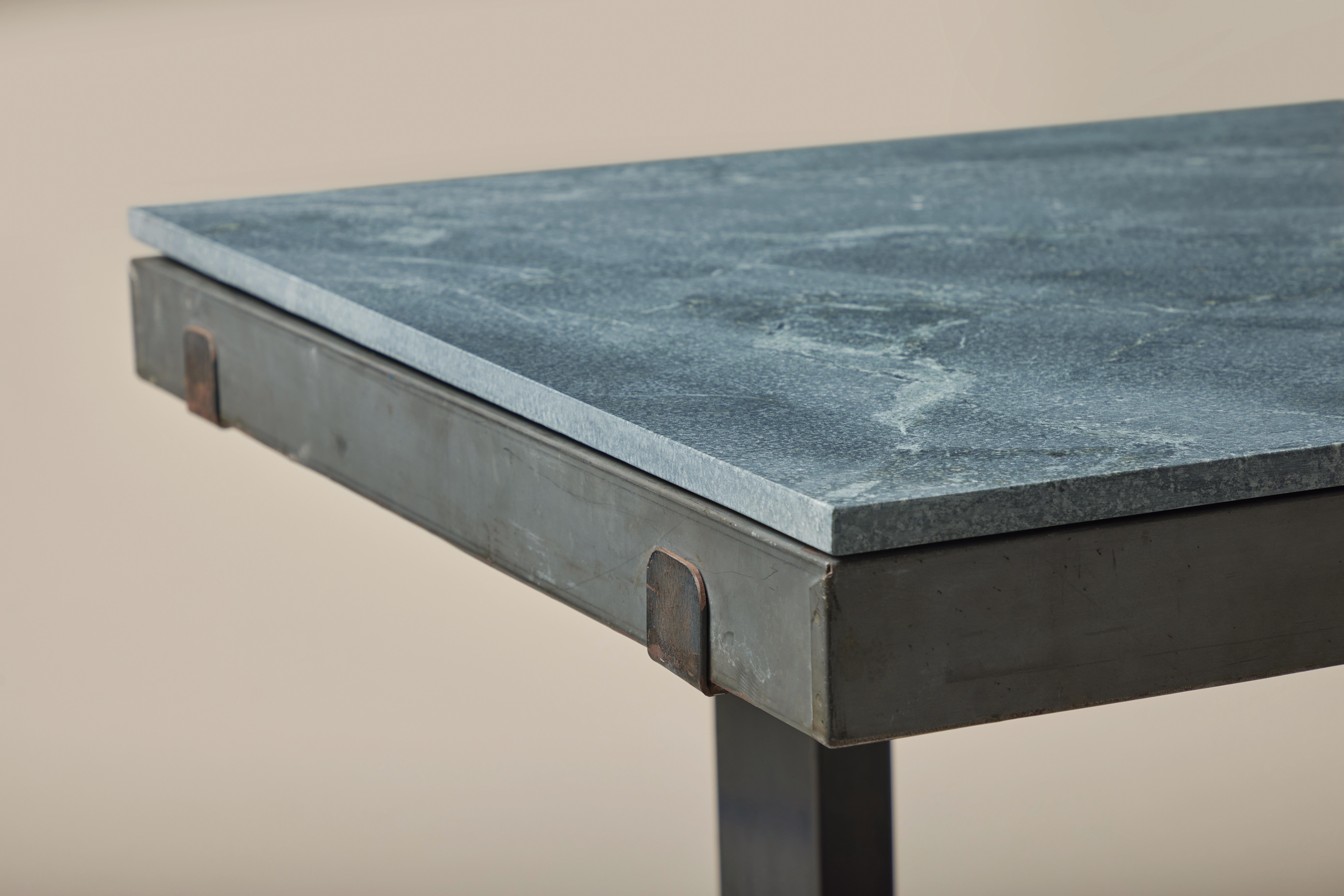 Vintage Dining Table in Steel Frame with Soapstone Top, 1940's In Good Condition In Culver City, CA