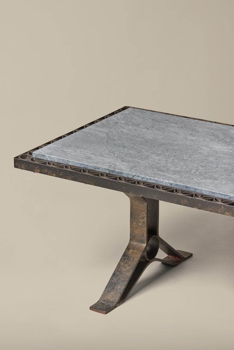 Vintage French Coffee Table in Iron Frame with Soapstone Top, 1960s 1