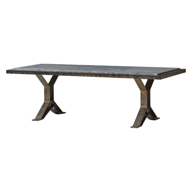 Vintage French Coffee Table in Iron Frame with Soapstone Top, 1960s