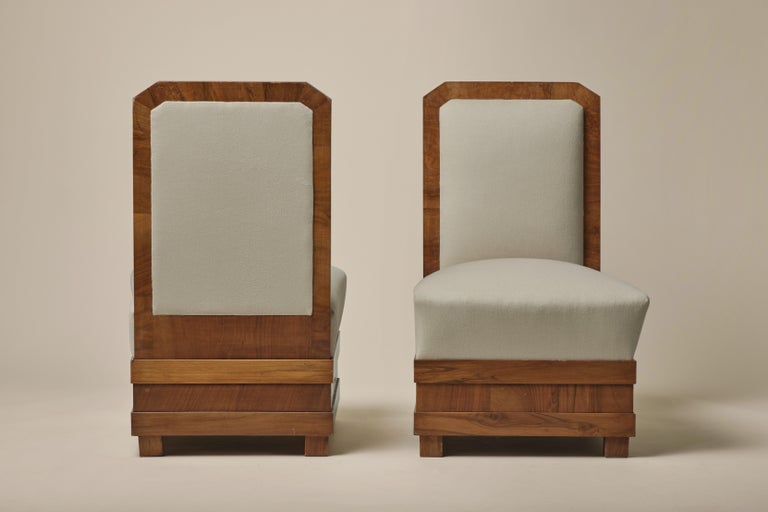Vintage Pair of Art Deco Slipper Chairs in Wool and Wood, 1920s For Sale 4