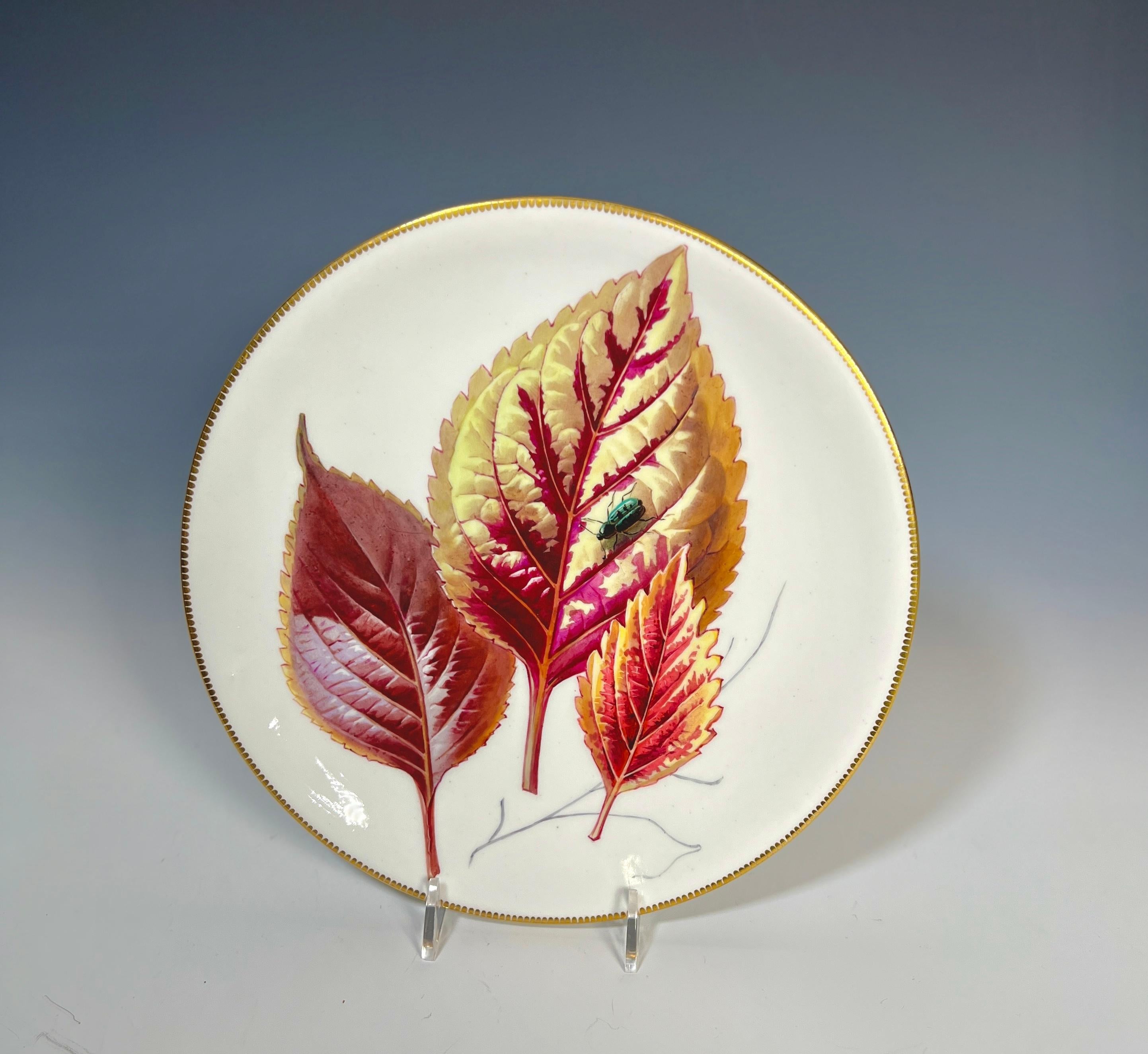Atrrib Minton Aesthetic Movement Pintado a Mano Plato de Postre Decoración de Hoja de Gabinete Movimiento estético en venta