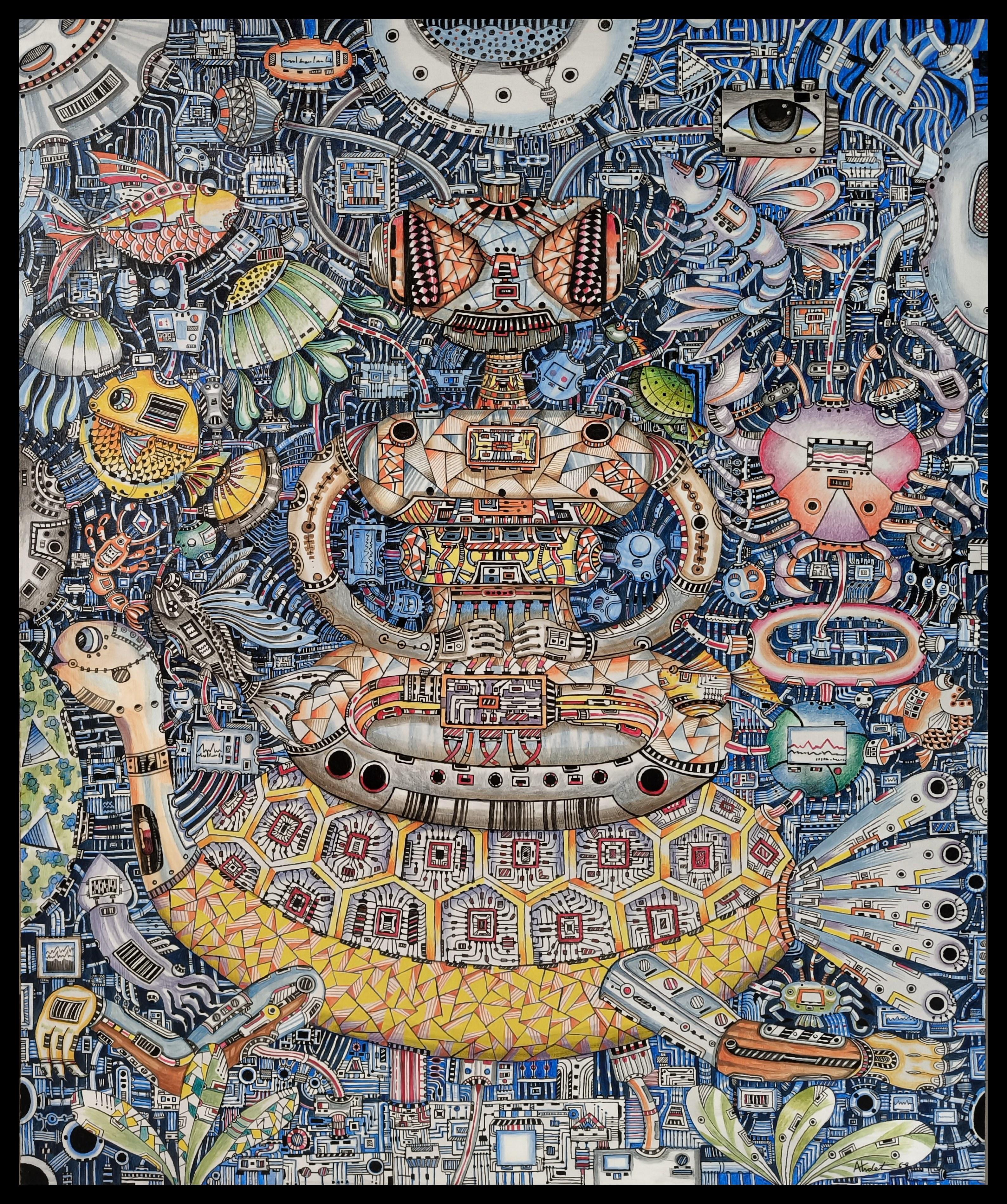 EVOLUTION OF LIVING THINGS - Gray Figurative Painting by Atsadet Khommarat