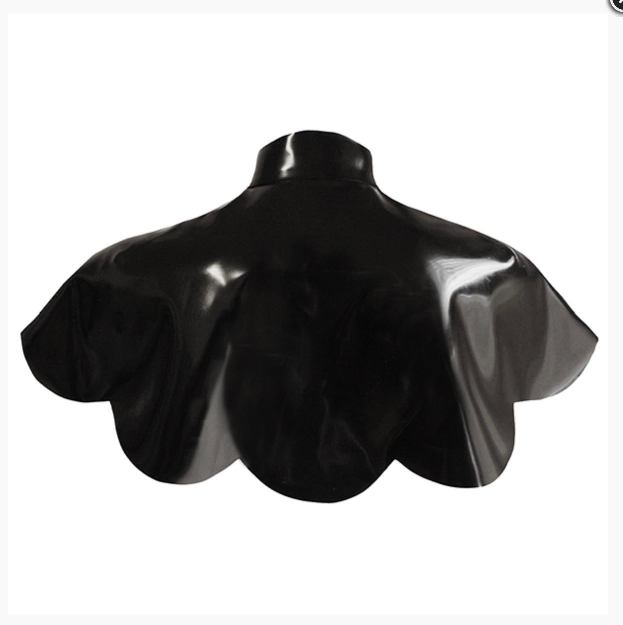 Cheeky Atsuko Kudo Restricted Mini Scallop Cape. Bought for £235 and unworn. Made from high qualit, soft and malleable black supatex latex, it has a scalloped hem and high neck with discreet hook fastening. Size XS. Laid flat is approx 22” at widest