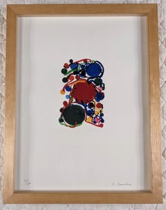 Small circles with blue, red and green circles, screenprint by Atsuko Tanaka