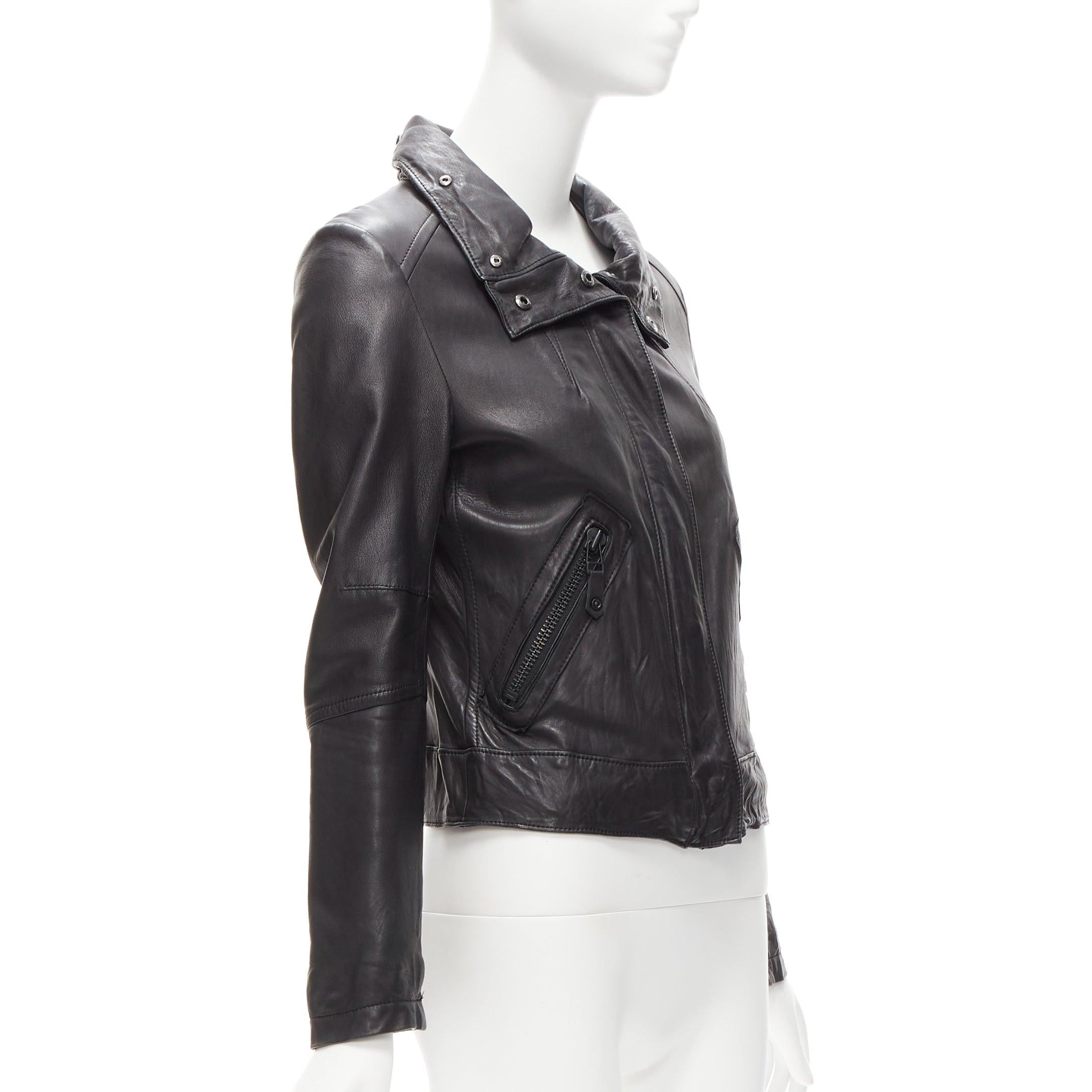 Black ATSURO TAYAMA black sheepskin leather 2 way collar biker jacket US4 S For Sale
