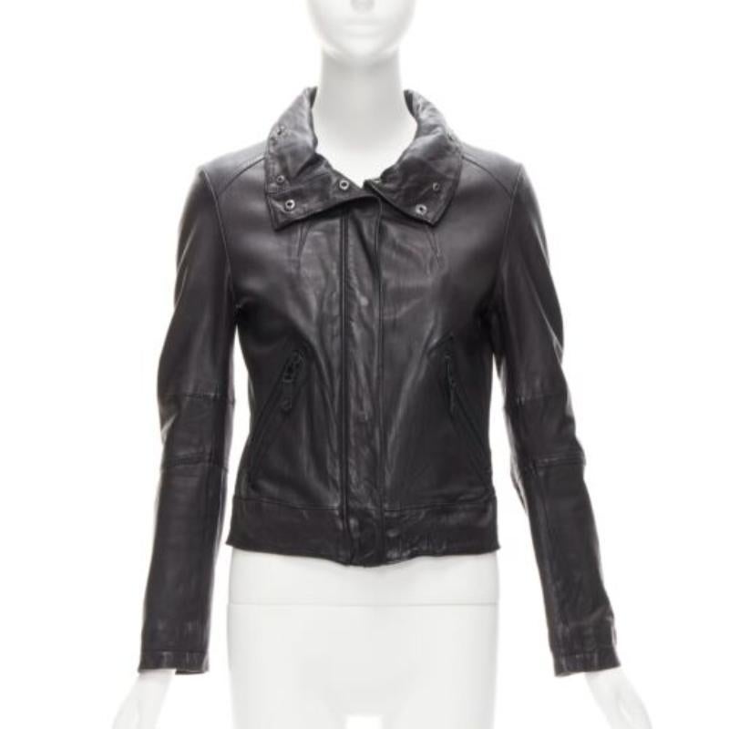 Black ATSURO TAYAMA black sheepskin leather 2 way collar biker jacket US4 S For Sale