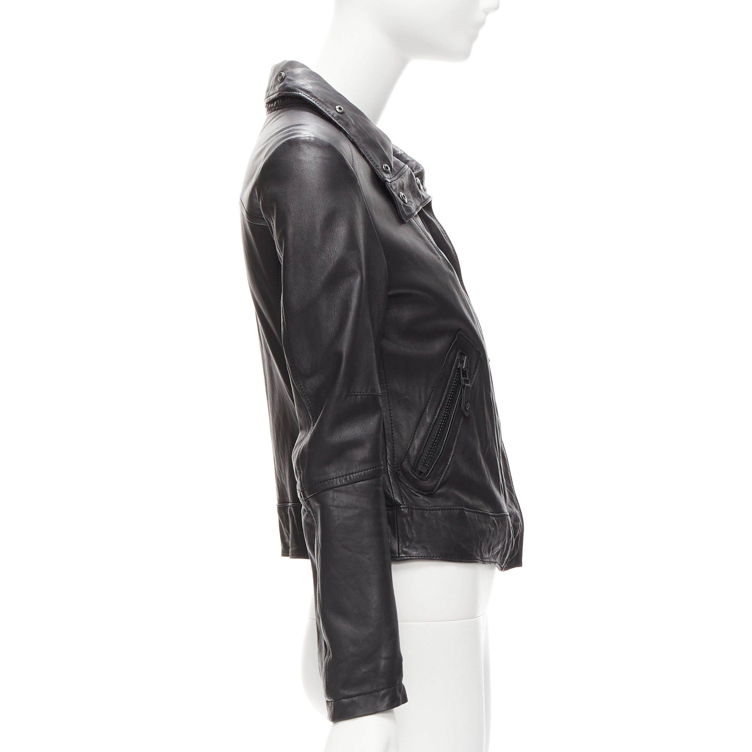 ATSURO TAYAMA black sheepskin leather 2 way collar biker jacket US4 S In Good Condition For Sale In Hong Kong, NT
