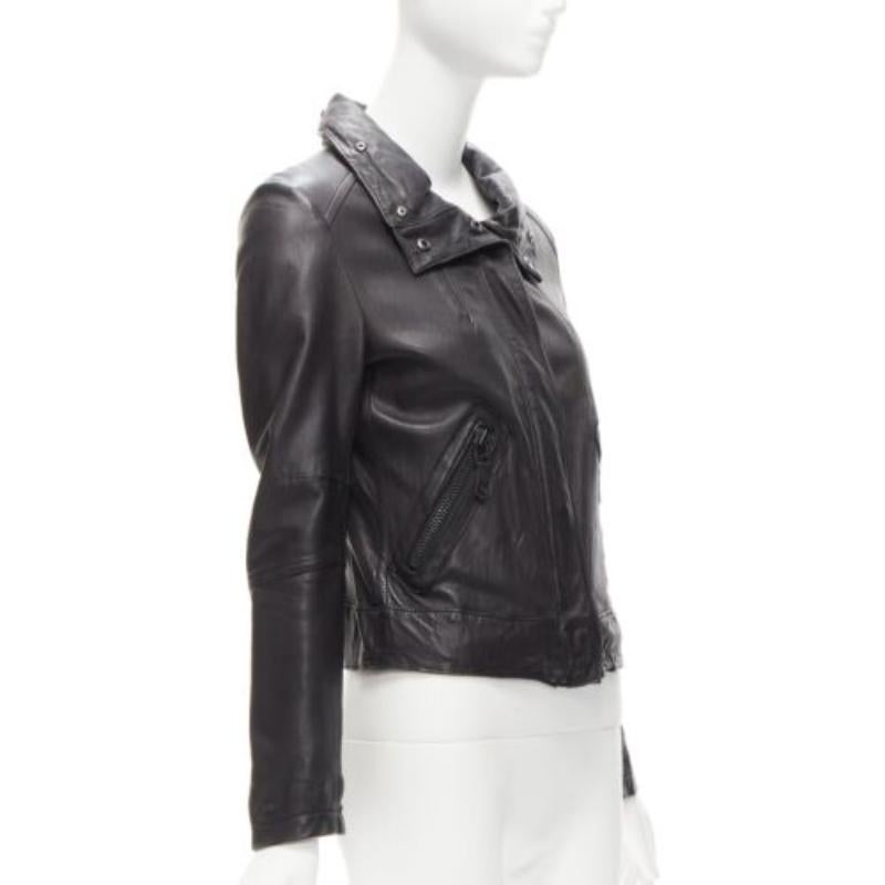 ATSURO TAYAMA black sheepskin leather 2 way collar biker jacket US4 S In Good Condition For Sale In Hong Kong, NT