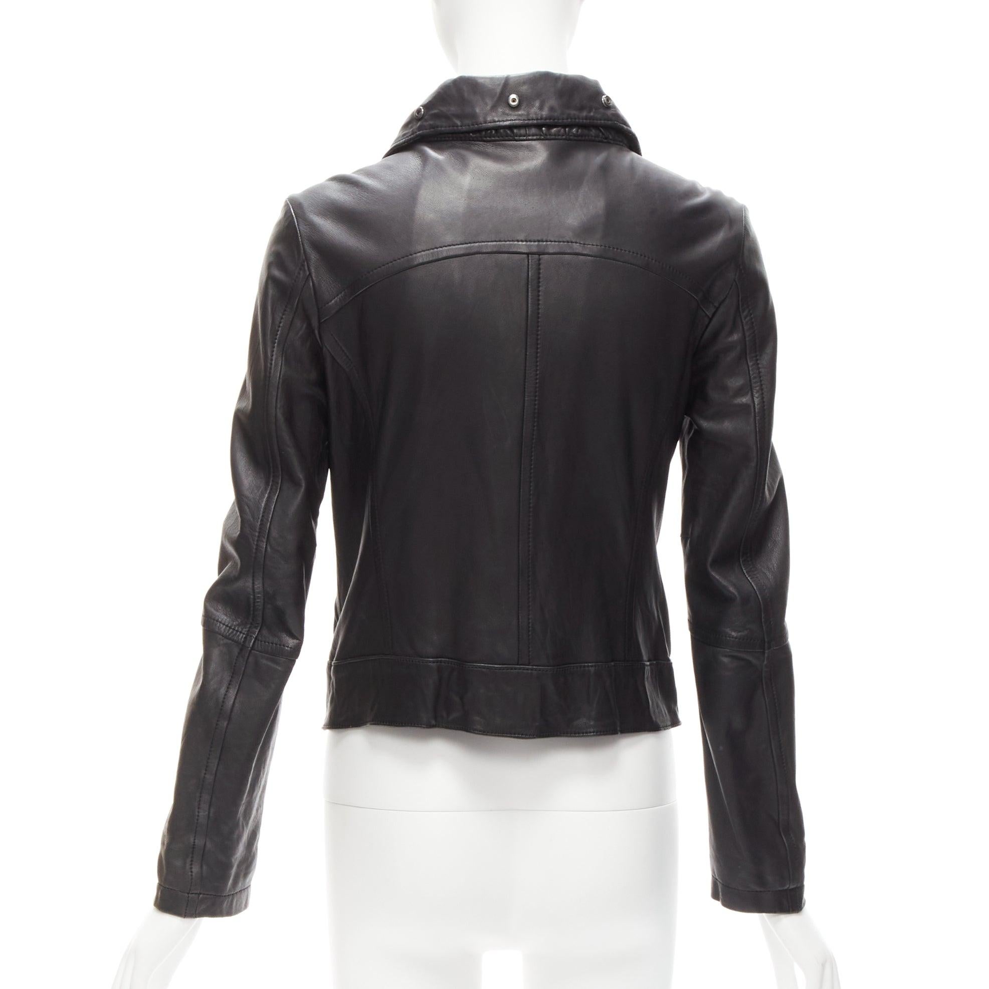 Women's ATSURO TAYAMA black sheepskin leather 2 way collar biker jacket US4 S For Sale