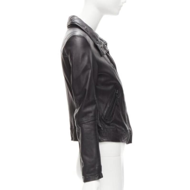 Women's ATSURO TAYAMA black sheepskin leather 2 way collar biker jacket US4 S For Sale
