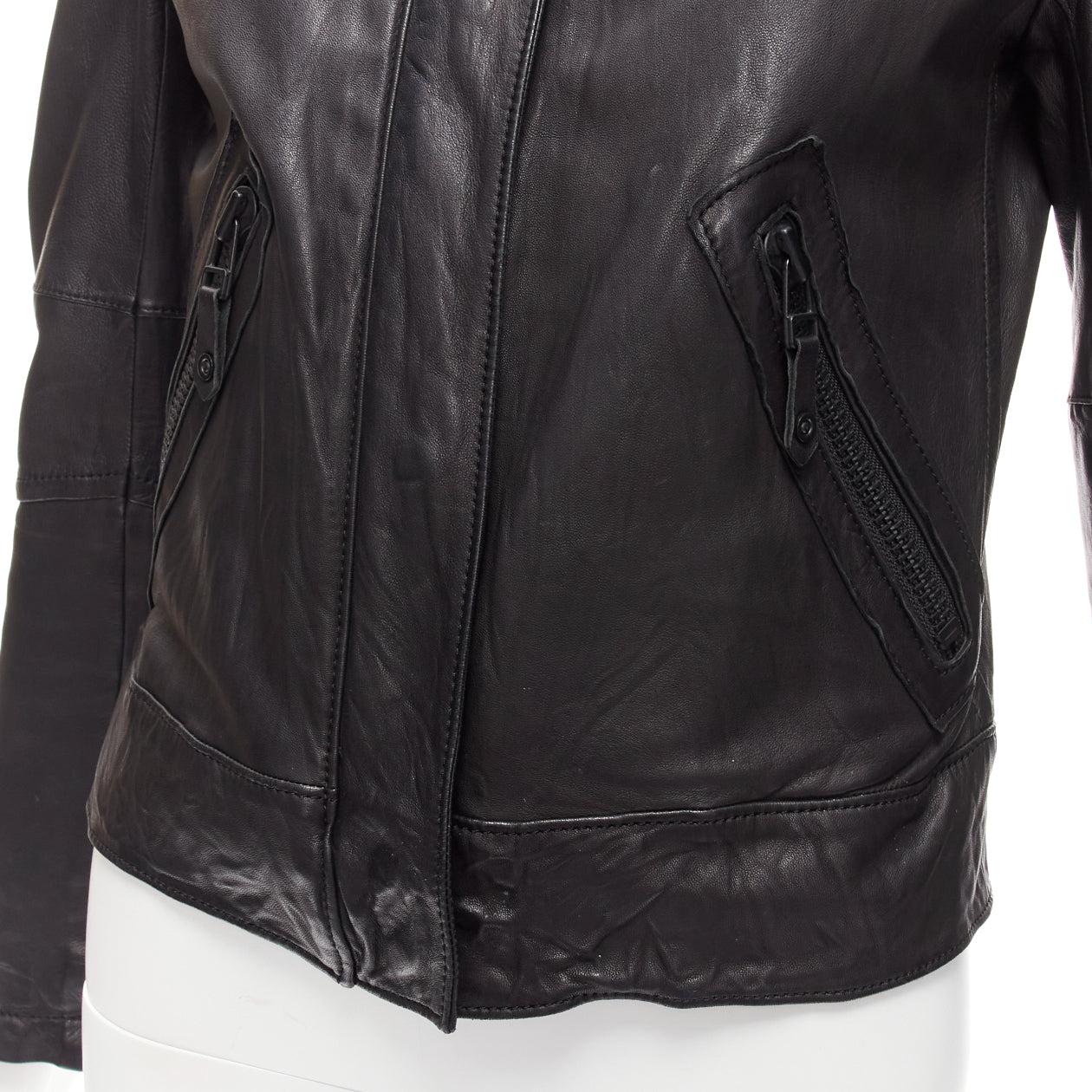 ATSURO TAYAMA black sheepskin leather 2 way collar biker jacket US4 S For Sale 2