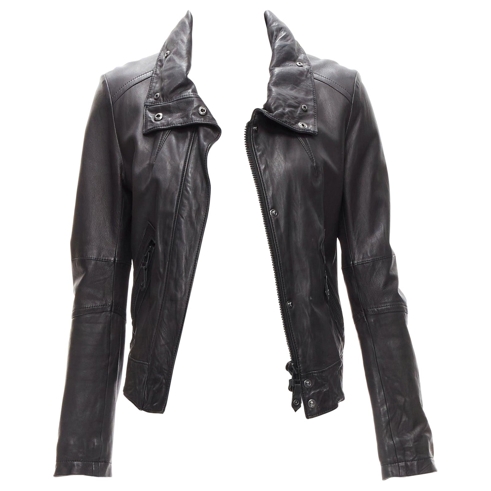 ATSURO TAYAMA black sheepskin leather 2 way collar biker jacket US4 S