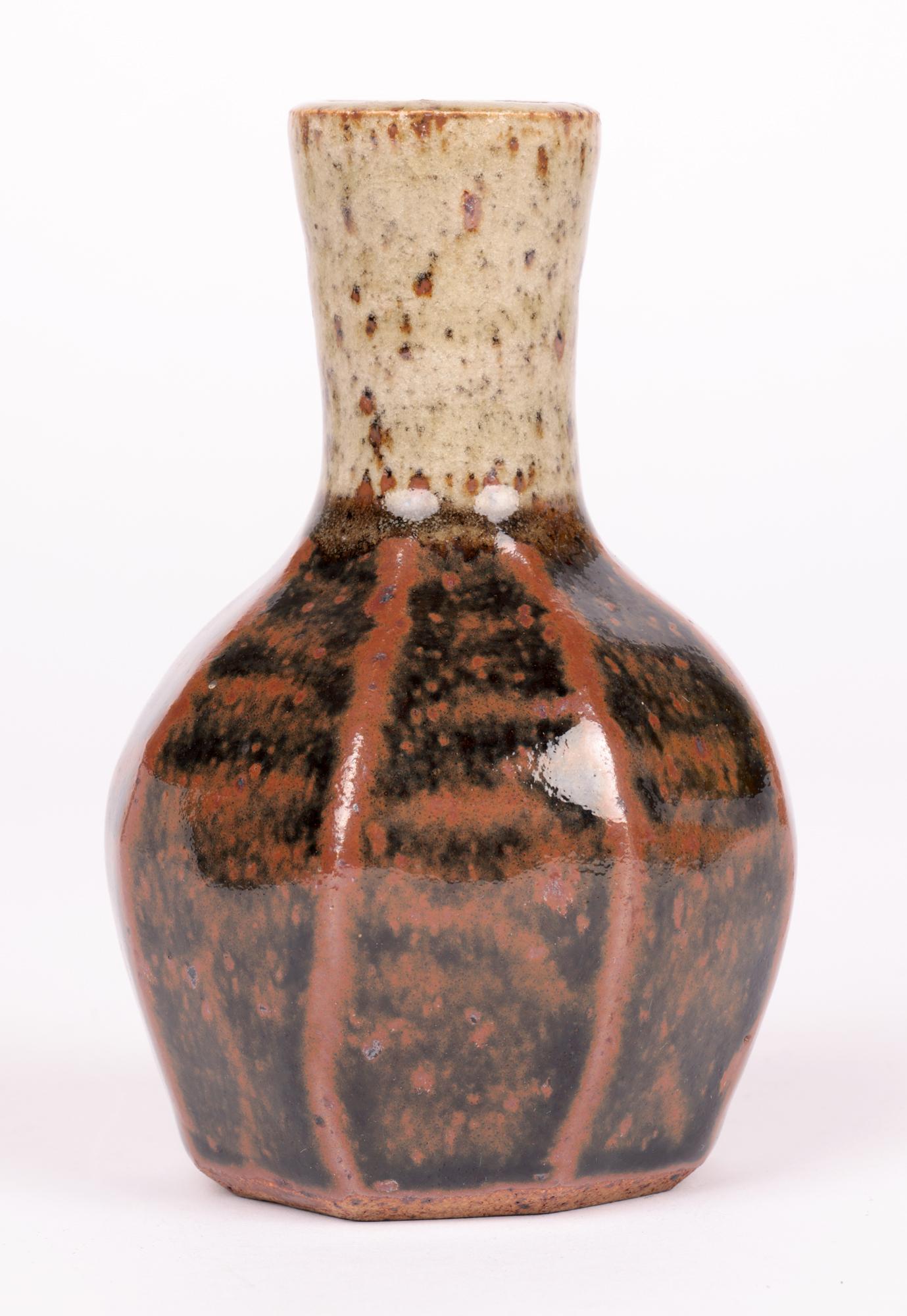 Glazed Atsuya Hamada Studio Pottery Faceted Bud Vase For Sale