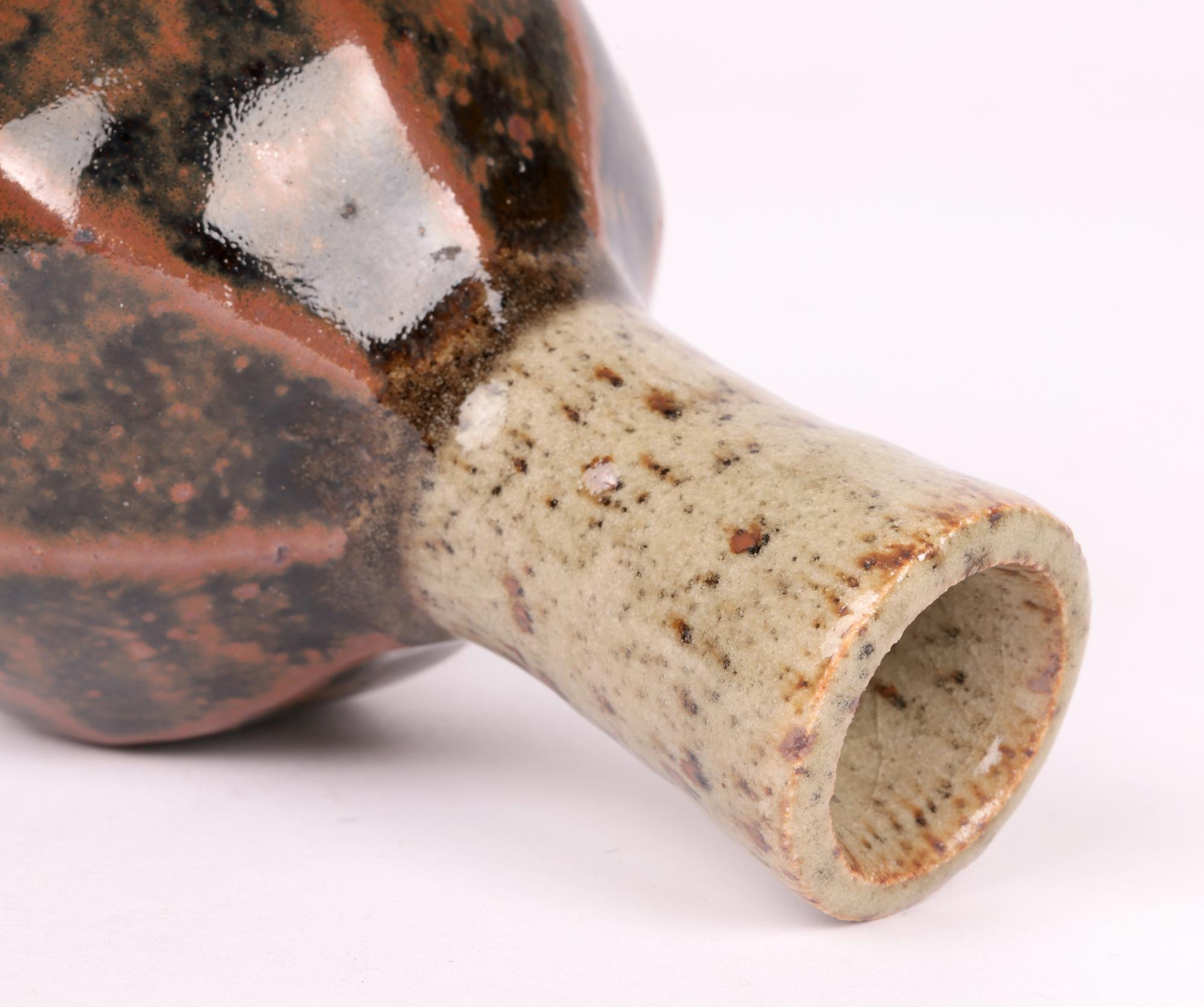 Stoneware Atsuya Hamada Studio Pottery Faceted Bud Vase For Sale