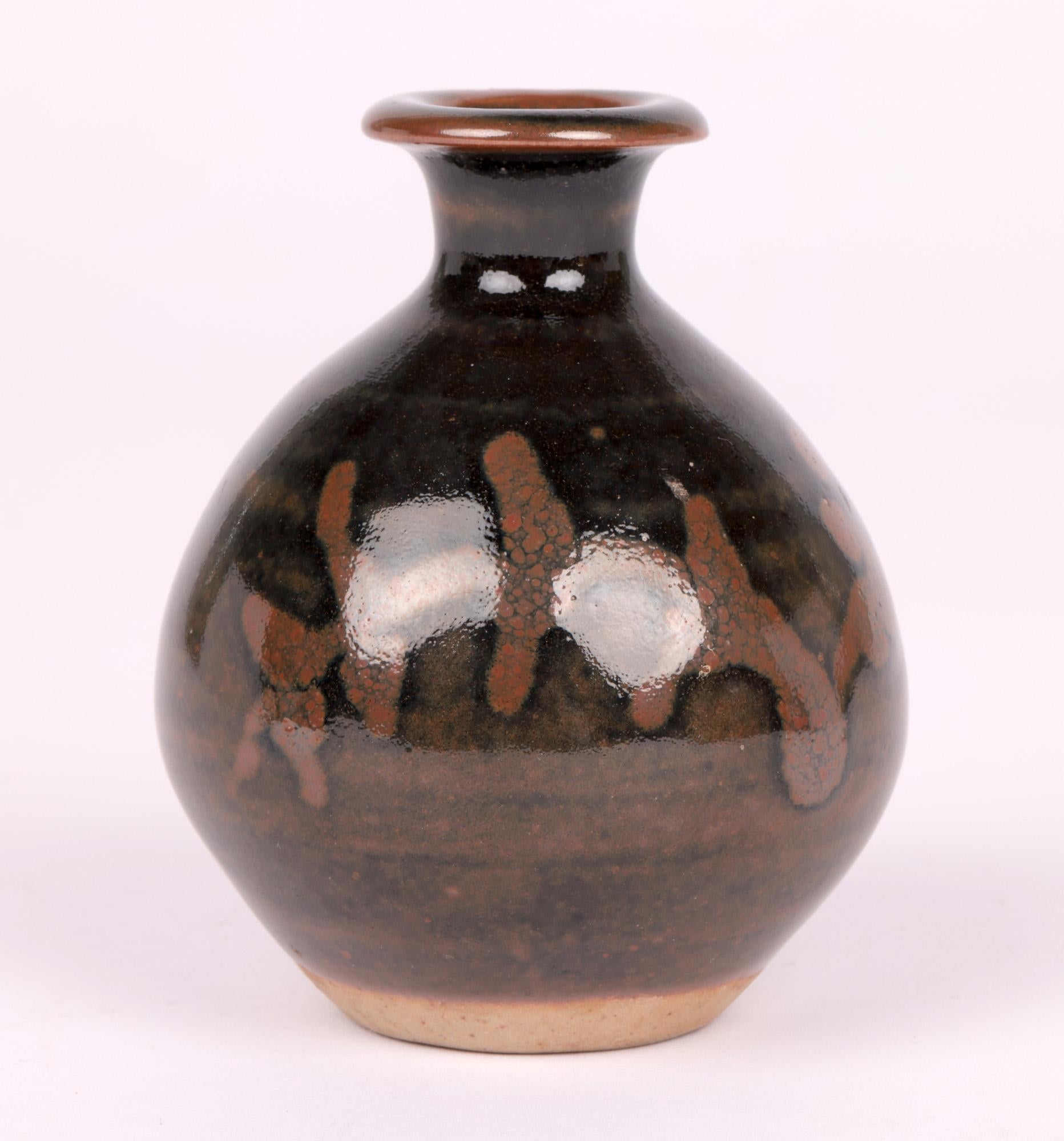 Atsuya Hamada Studio Pottery Miniature Tenmoku Glazed Vase For Sale 2