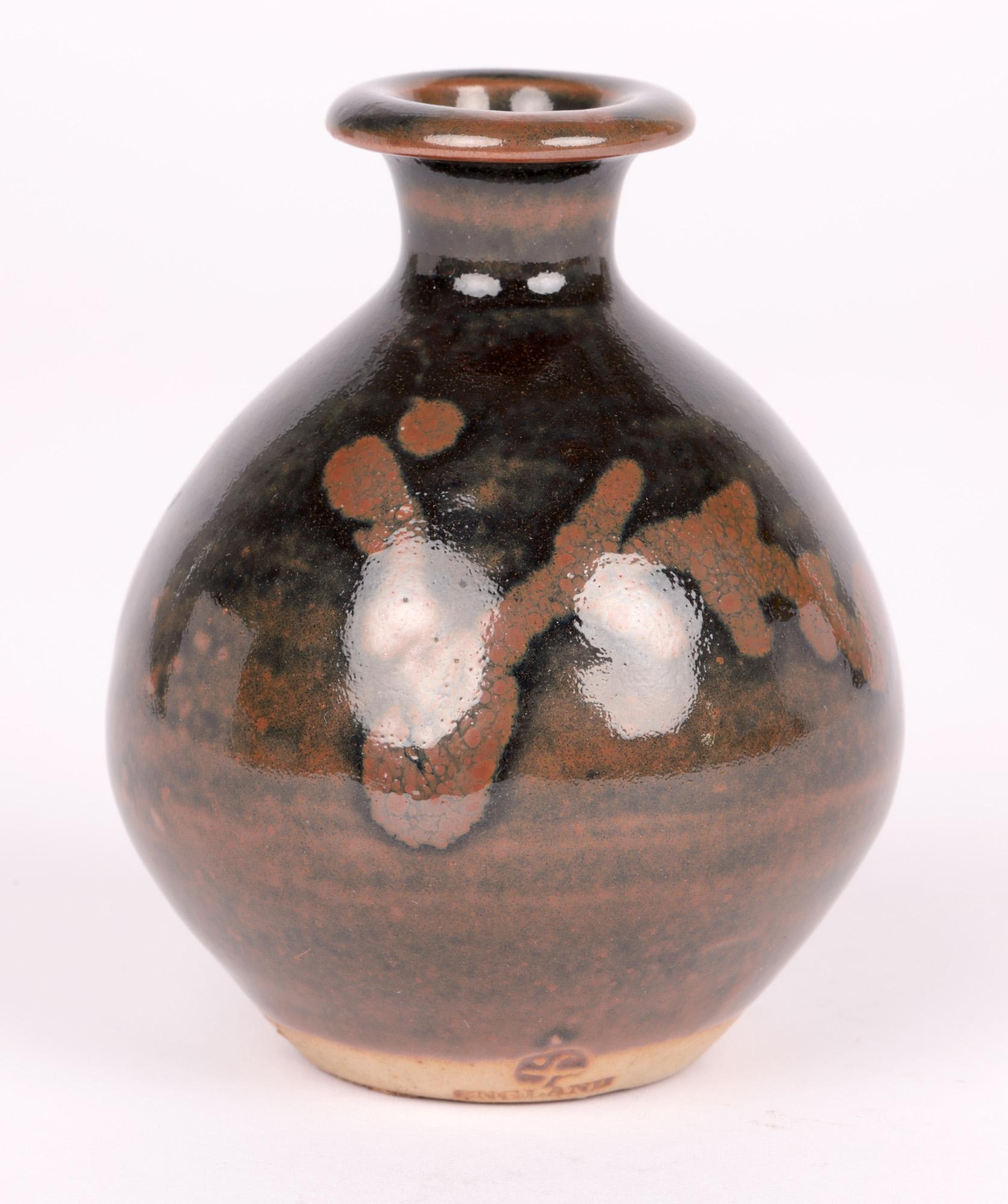 Atsuya Hamada Studio Pottery Miniature Tenmoku Glazed Vase For Sale 4