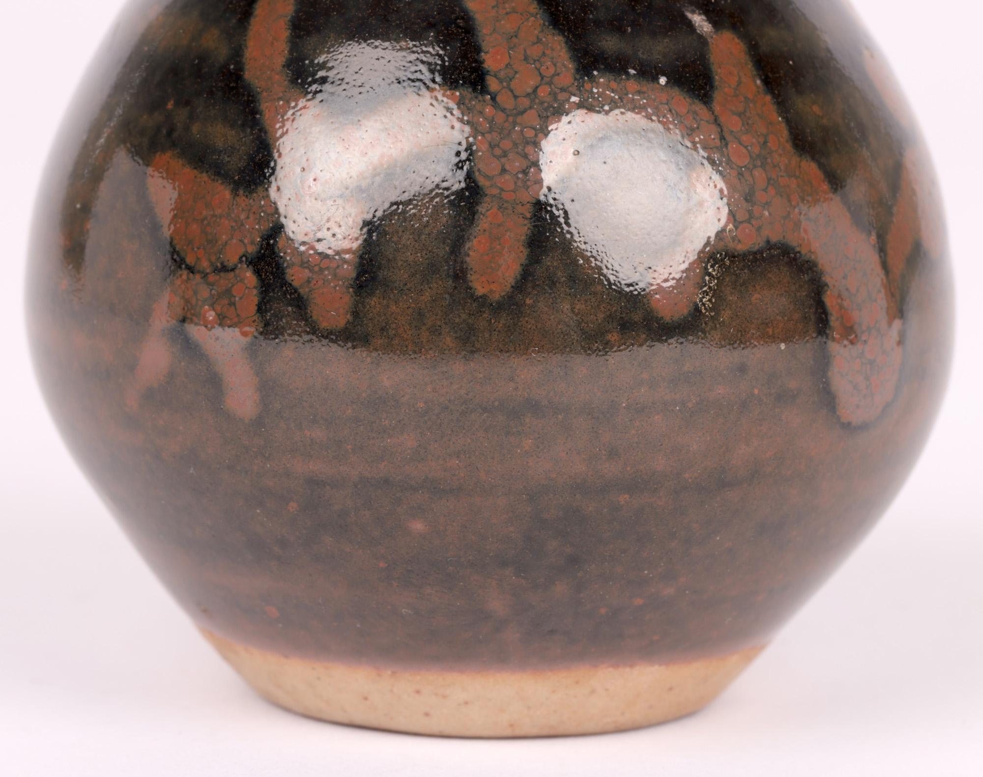 Mid-Century Modern Atsuya Hamada Studio Pottery Miniature Tenmoku Glazed Vase For Sale