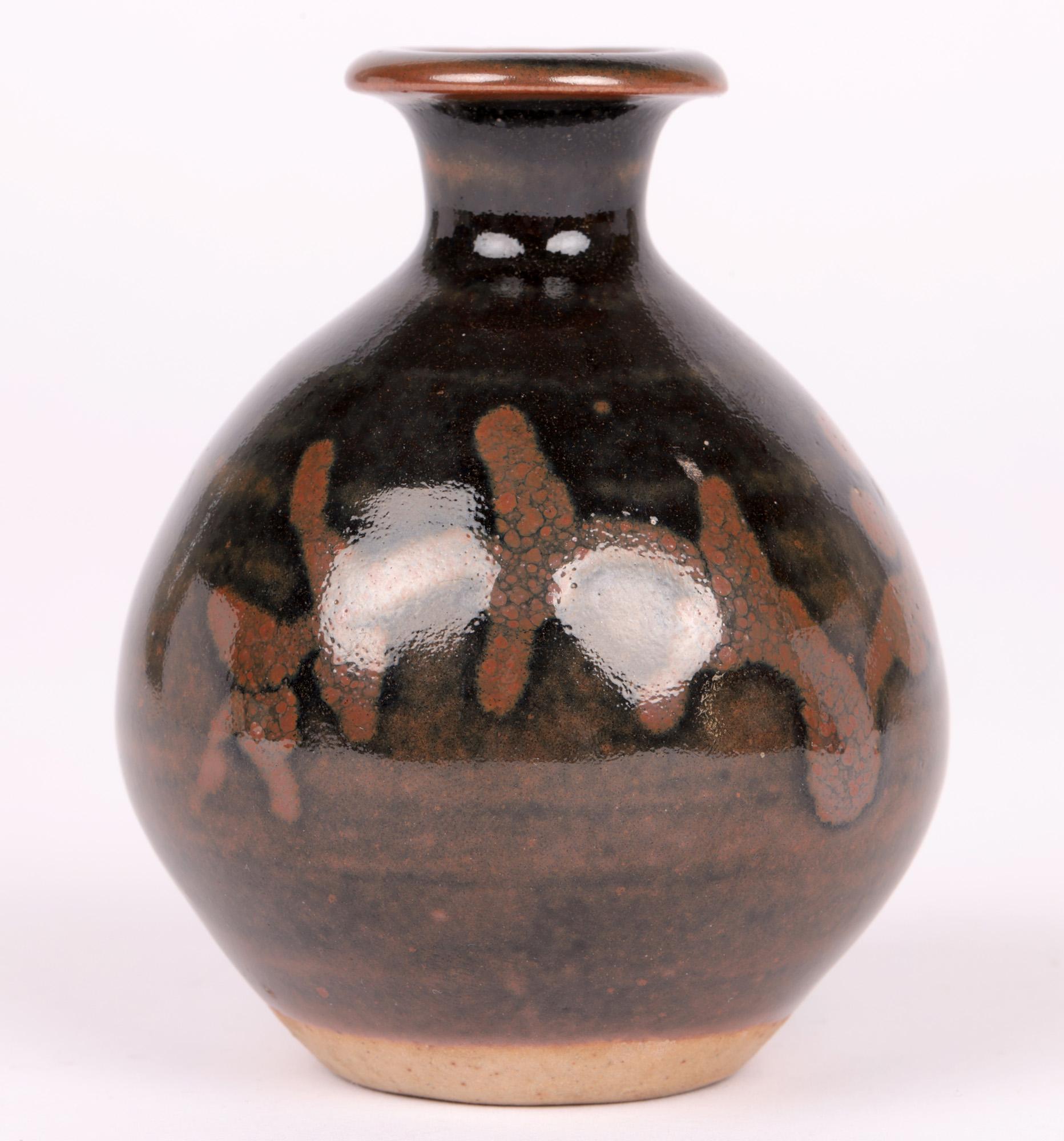 English Atsuya Hamada Studio Pottery Miniature Tenmoku Glazed Vase For Sale