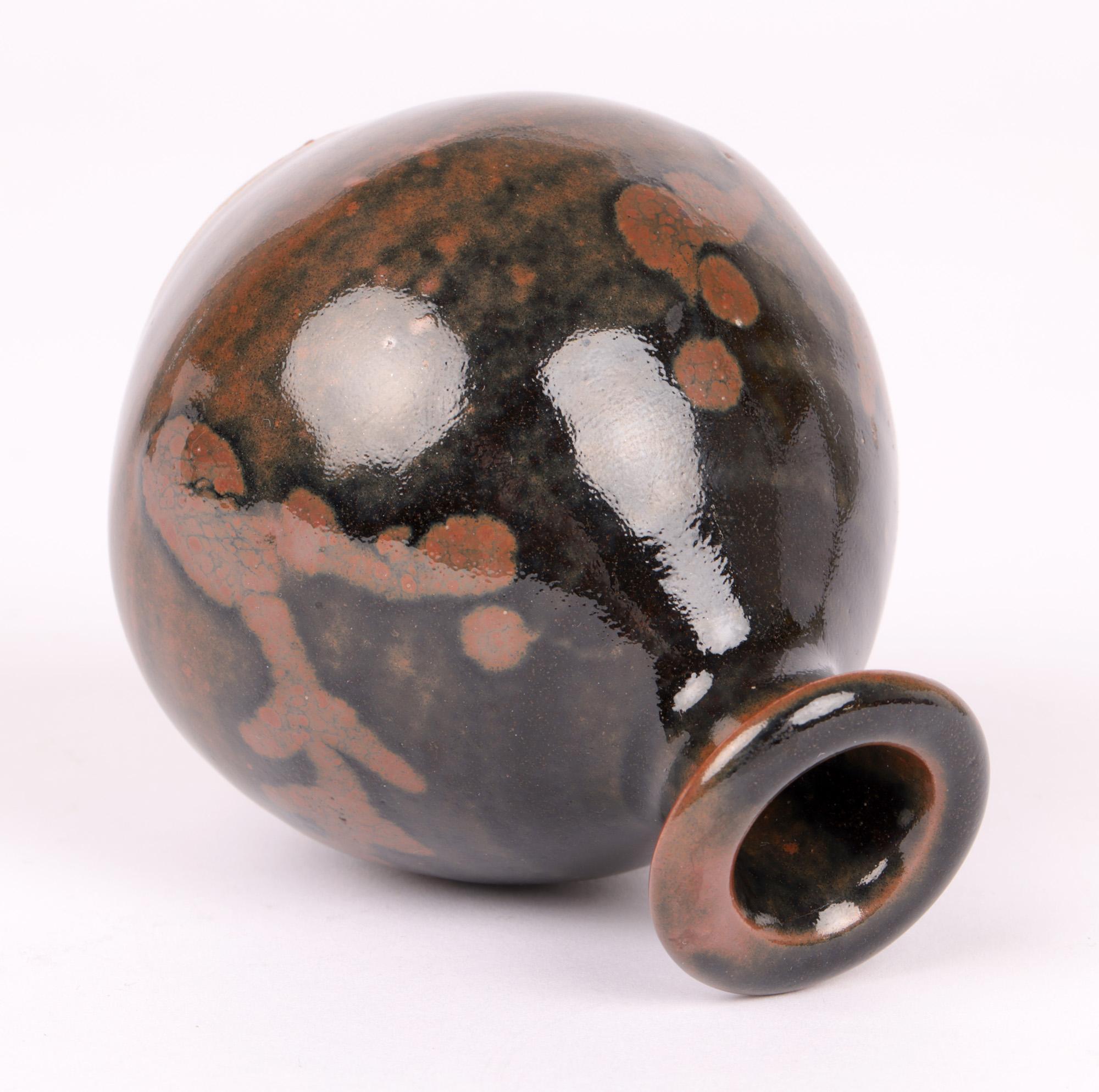 Atsuya Hamada Studio Pottery Miniature Tenmoku Glazed Vase In Good Condition For Sale In Bishop's Stortford, Hertfordshire