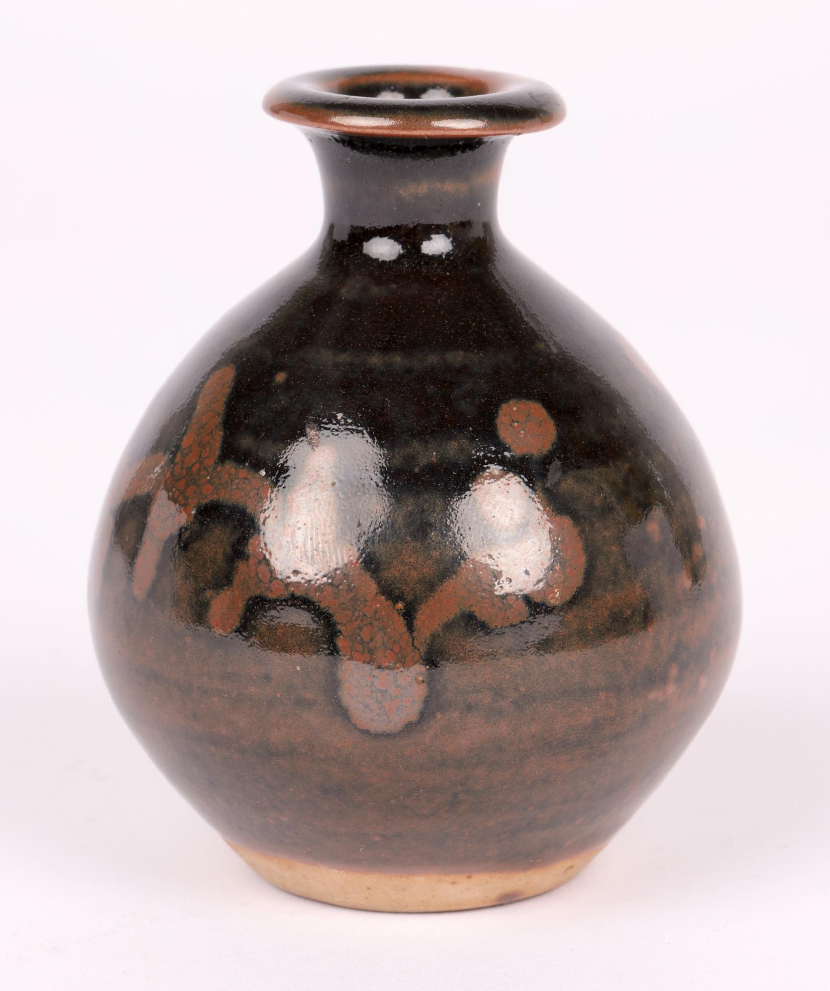 Mid-20th Century Atsuya Hamada Studio Pottery Miniature Tenmoku Glazed Vase For Sale