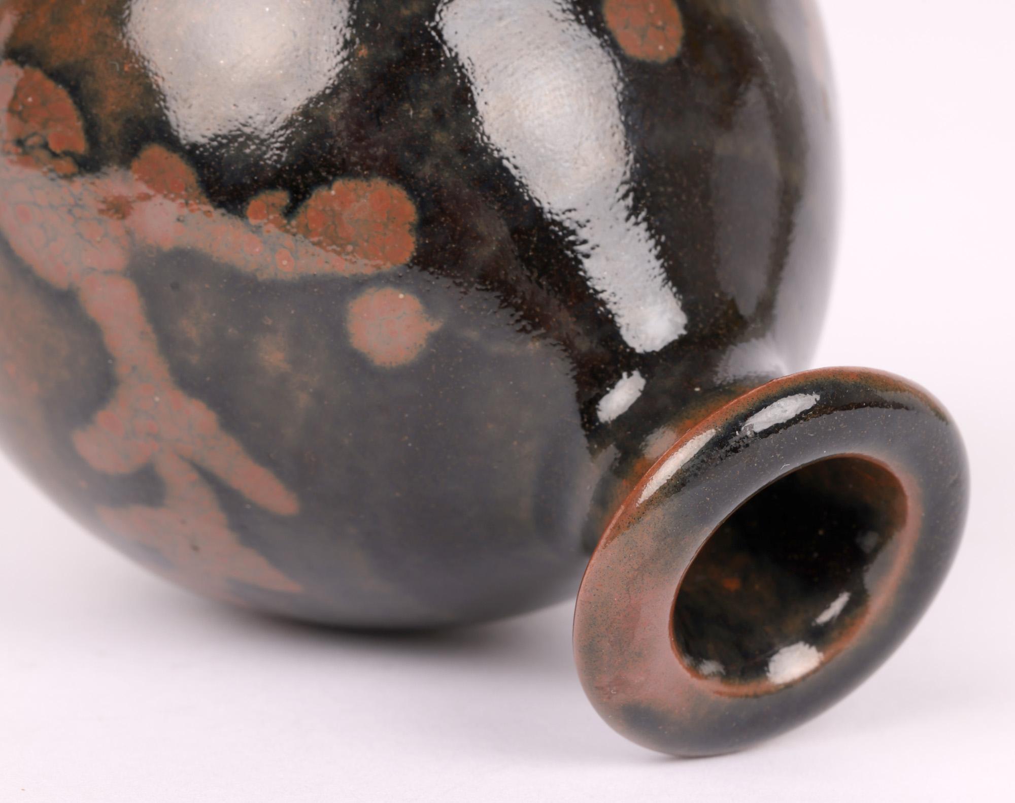 Stoneware Atsuya Hamada Studio Pottery Miniature Tenmoku Glazed Vase For Sale