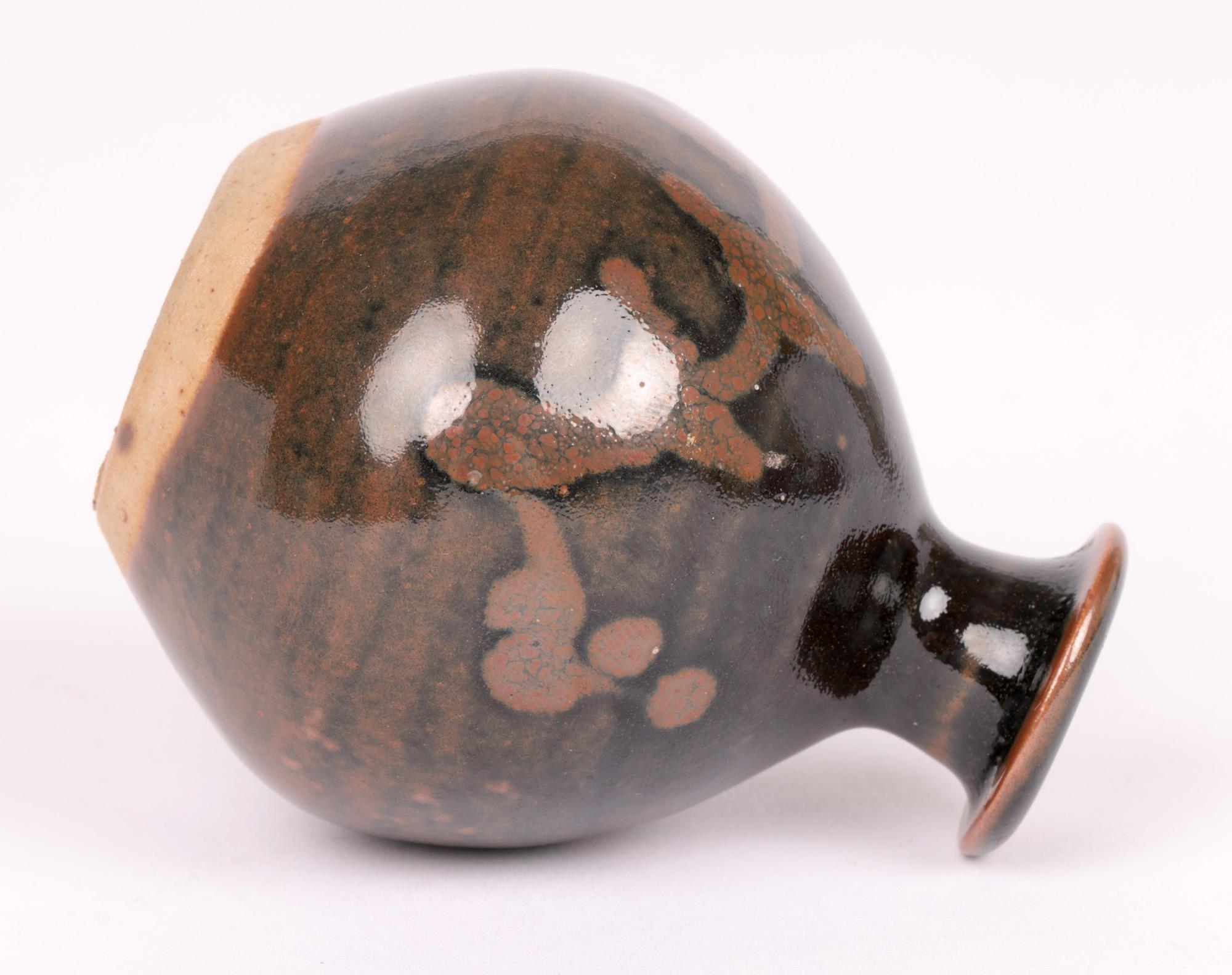 Atsuya Hamada Studio Pottery Miniature Tenmoku Glazed Vase For Sale 1